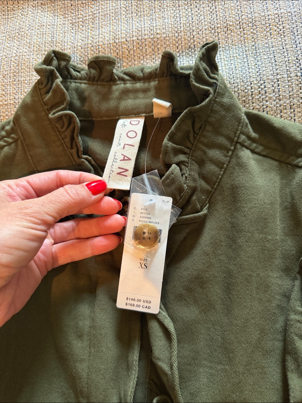 dolan Olive Ruffle Neck Utility Top - Picture 2 of 6